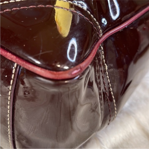 Coach Ashley rare liquid glass Patent Leather Gallery tote in deep Cabernet! - Picture 15 of 16